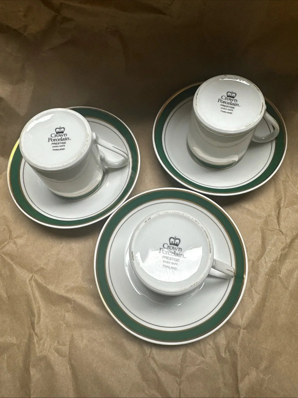 Crown Porcelain Prestige Demitasse/Espresso set of 3 Cups & Saucers